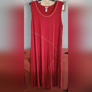 Catherines Red Dress with Gold Accents - Size (26-28W)